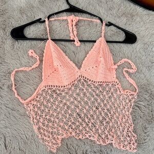 Peach Crochet Halter Top